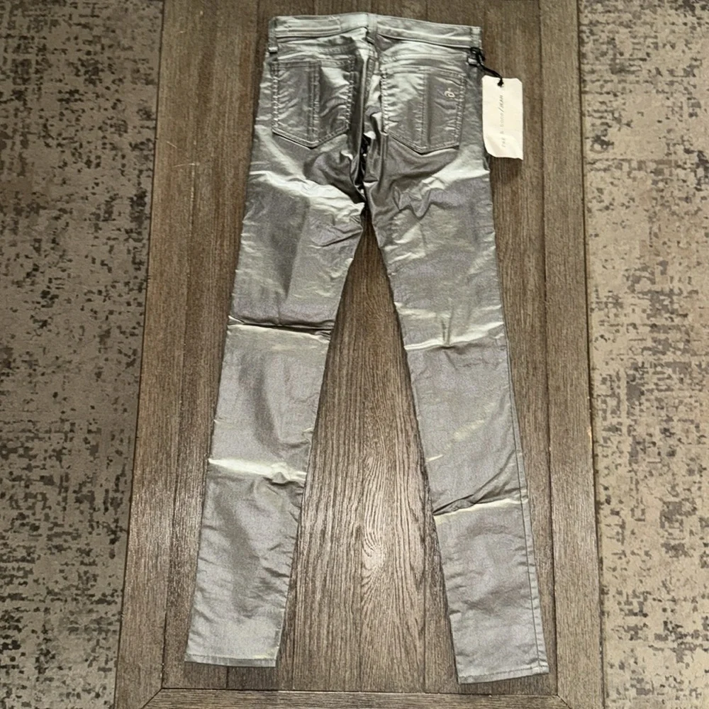 Rag & Bone Leggings Skinny Jeans Pewter Metallic
